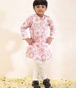 Pink printed linen kurta set