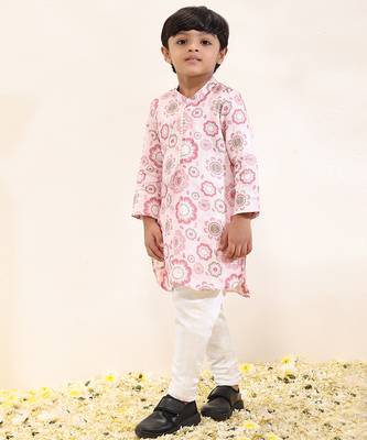 Pink printed linen kurta set 2
