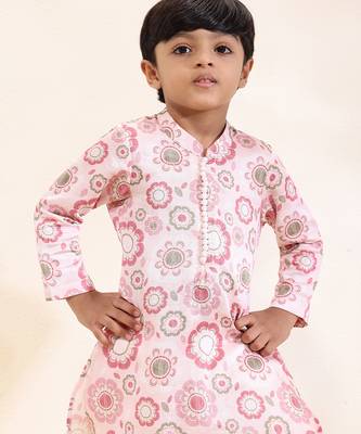 Pink printed linen kurta set 3