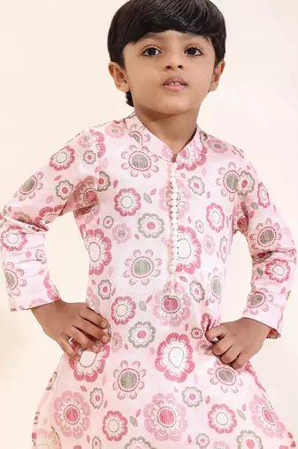 Pink printed linen kurta set