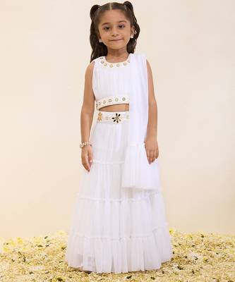 White plain silk lehenga set 1