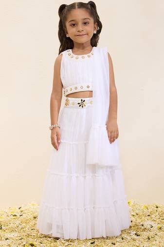 White plain silk lehenga set