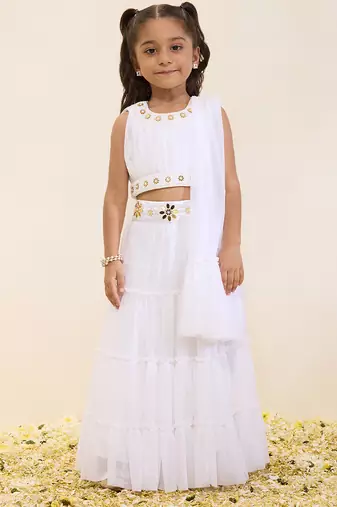 White plain silk lehenga set