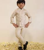Beige plain shimmer sherwani set
