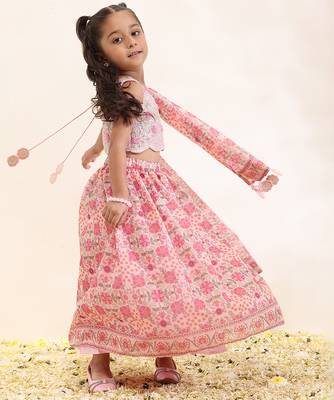 Pink printed silk lehenga set 2