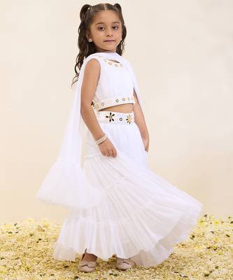 White plain silk lehenga set 3