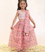 Pink printed silk lehenga set