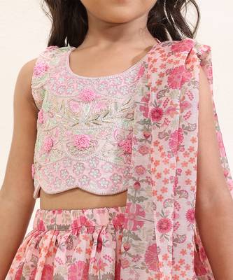 Pink printed silk lehenga set 3