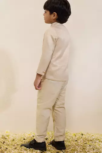 Beige plain shimmer sherwani set