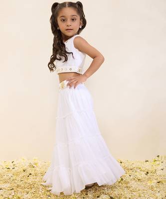 White plain silk lehenga set 5