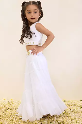 White plain silk lehenga set