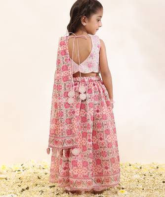 Pink printed silk lehenga set 4