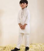 White embroidered silk kurta set