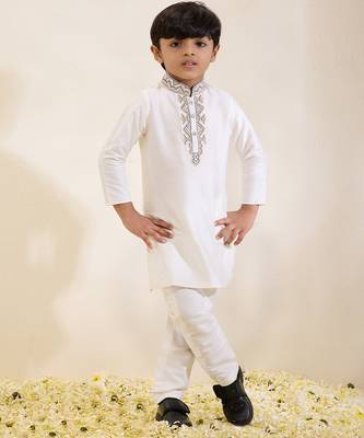White embroidered silk kurta set 2