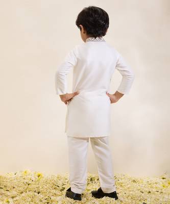 White embroidered silk kurta set 3