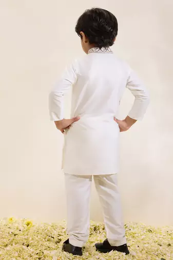 White embroidered silk kurta set