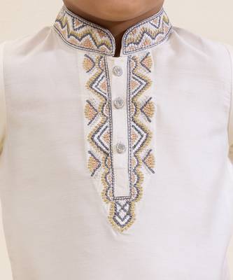 White embroidered silk kurta set 4