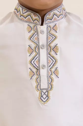 White embroidered silk kurta set