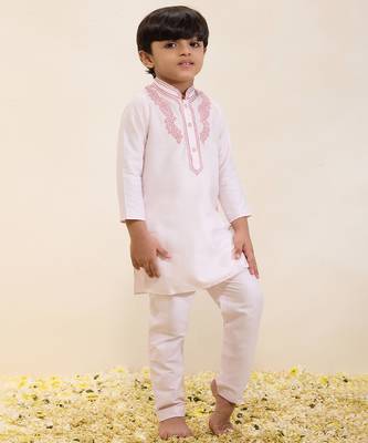 White embroidered silk kurta set 1