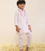 White embroidered silk kurta set