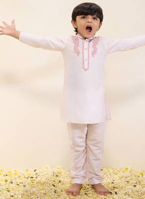 White embroidered silk kurta set 2