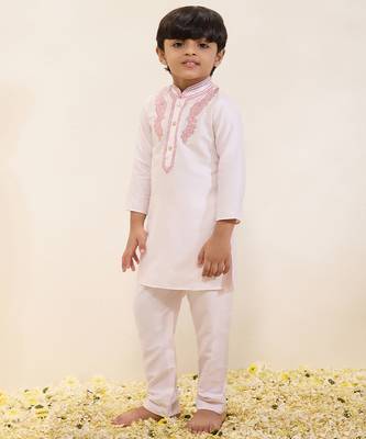 White embroidered silk kurta set 3