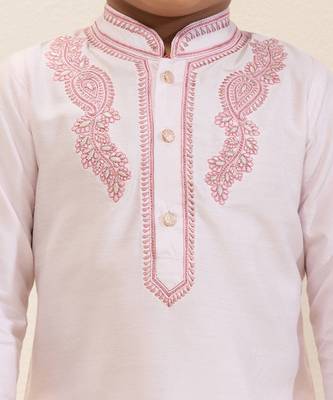 White embroidered silk kurta set 4