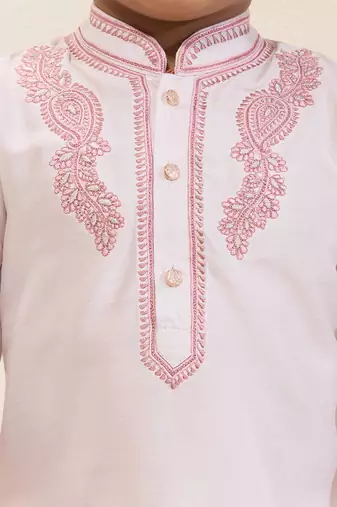 White embroidered silk kurta set