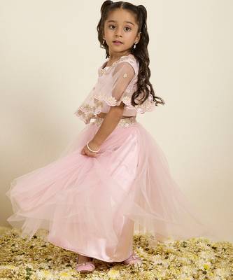 Pink plain silk lehenga set 2