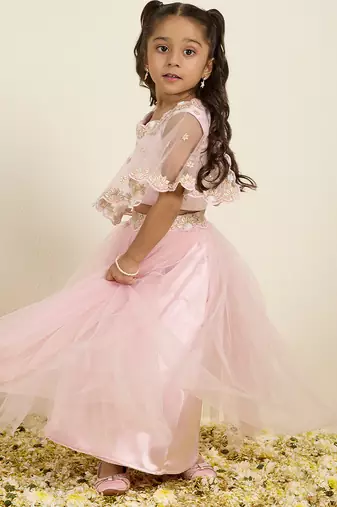 Pink plain silk lehenga set