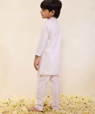 White embroidered silk kurta set 5