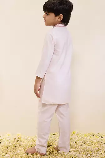 White embroidered silk kurta set