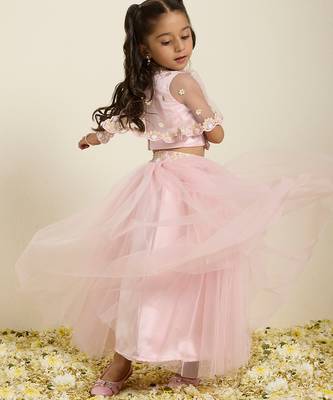 Pink plain silk lehenga set 3