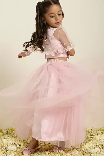 Pink plain silk lehenga set