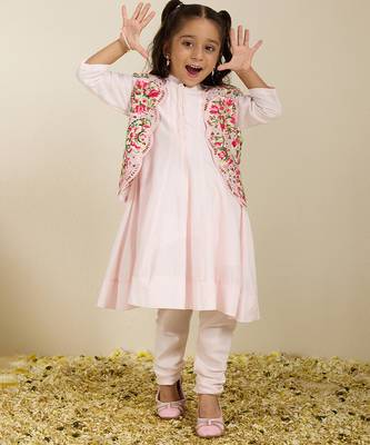 Pink printed silk anarkali set 1