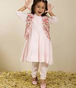 Pink printed silk anarkali set