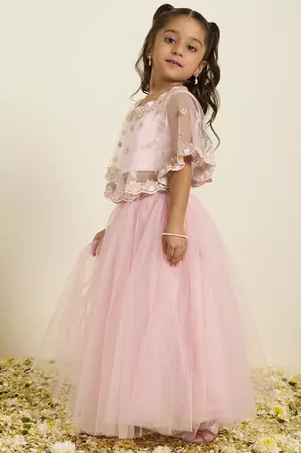 Pink plain silk lehenga set