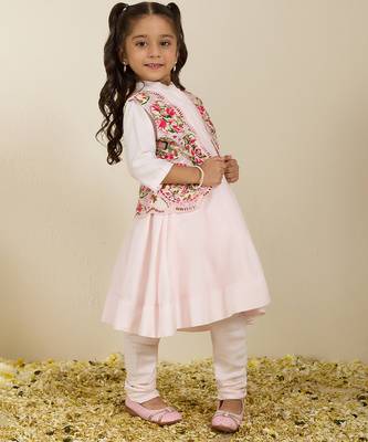 Pink printed silk anarkali set 2