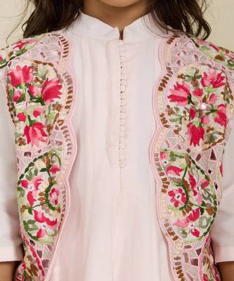 Pink printed silk anarkali set 3
