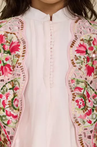 Pink printed silk anarkali set