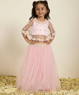 Pink plain silk lehenga set 1