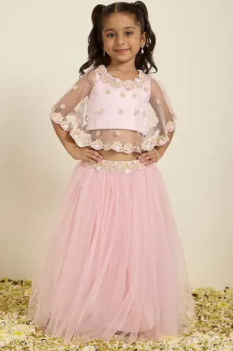 Pink plain silk lehenga set