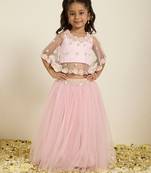 Pink plain silk lehenga set