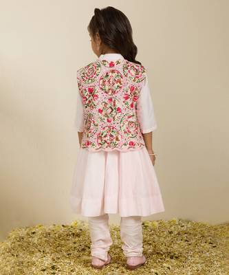 Pink printed silk anarkali set 4
