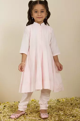 Pink printed silk anarkali set