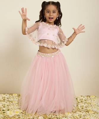 Pink plain silk lehenga set 5