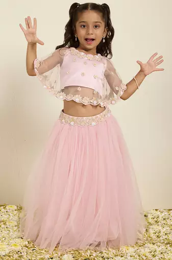 Pink plain silk lehenga set