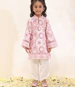 Pink printed silk kurta set