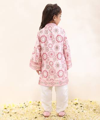 Pink printed silk kurta set 2