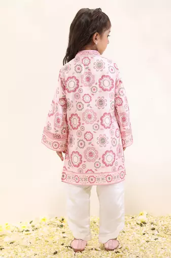 Pink printed silk kurta set